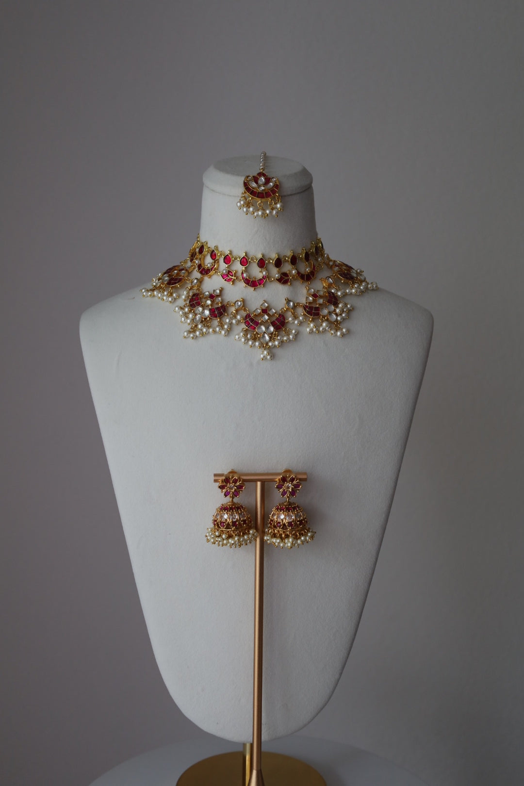 3-Layer Ruby Kundan Necklace Set