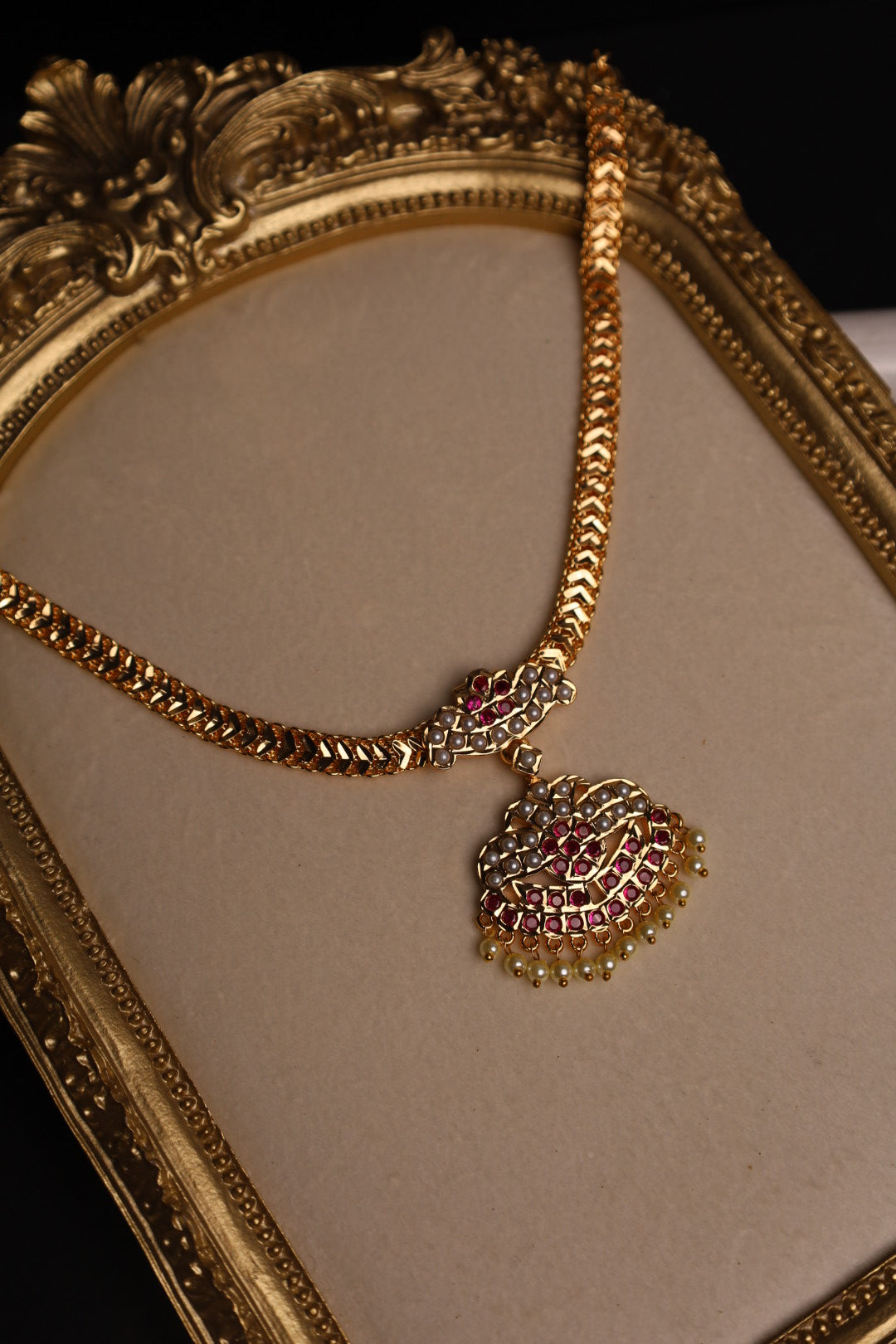 Impon Ruby White Pearl Necklace