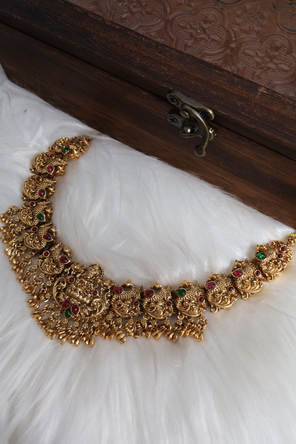 Antique Nagas Lakshmi Peacock Guttapoosalu Necklace