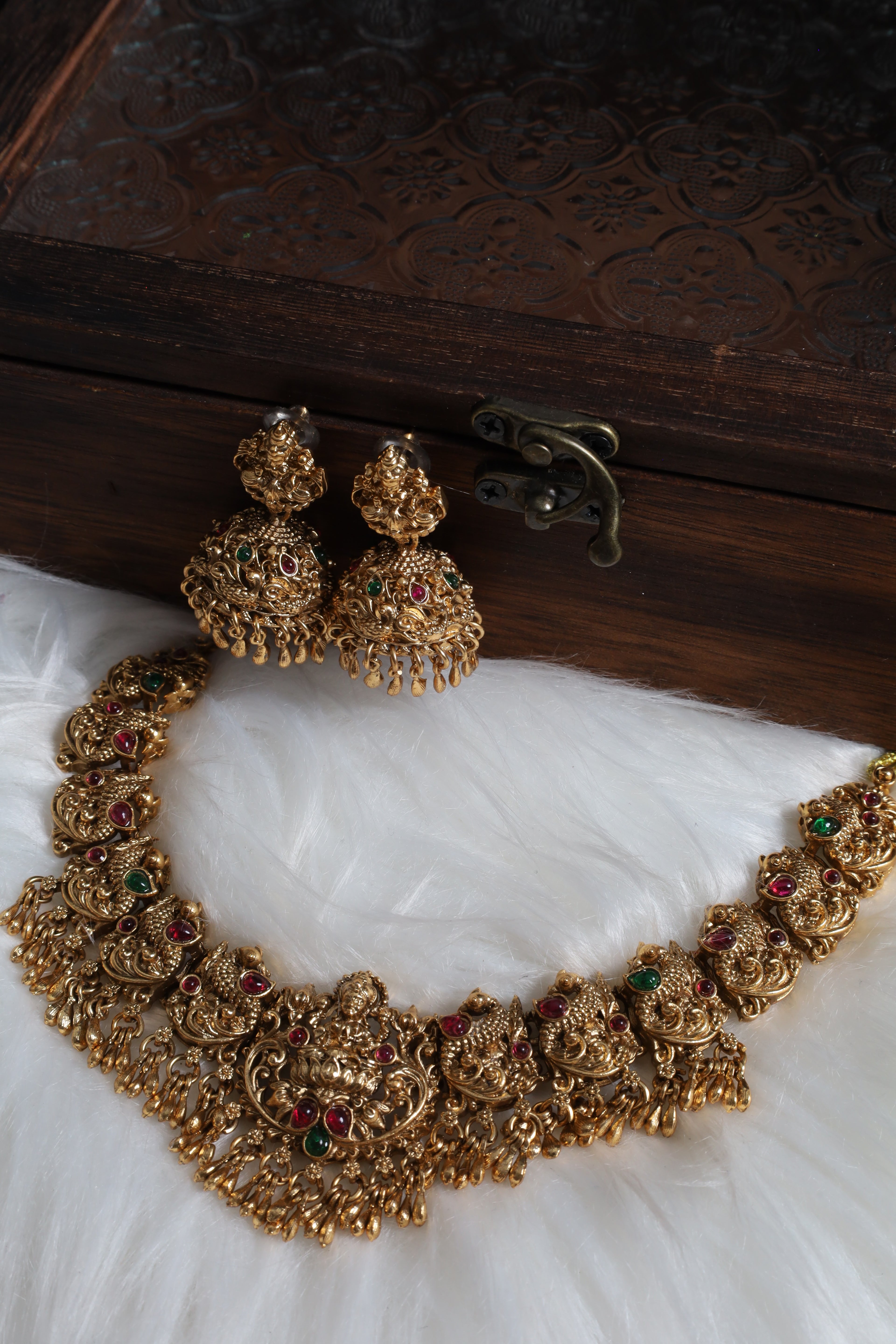Antique Nagas Lakshmi Peacock Guttapoosalu Necklace