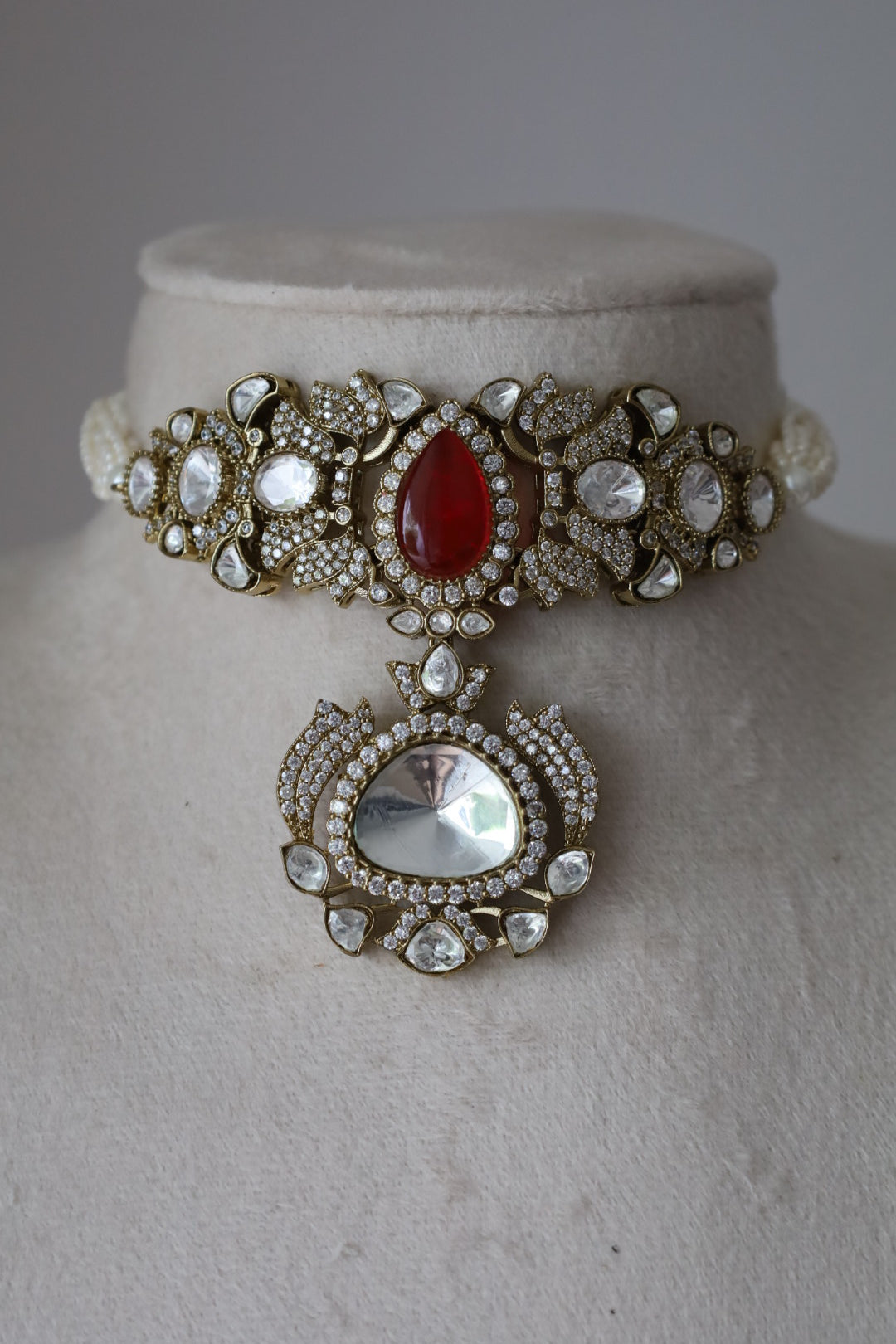 Royal Ruby Kundan Pearl Choker Necklace Set