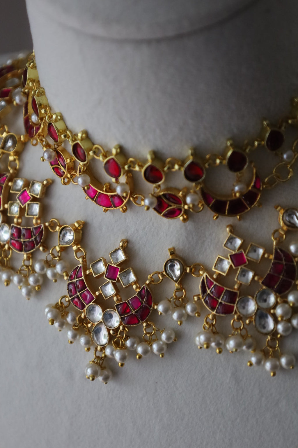 3-Layer Ruby Kundan Necklace Set