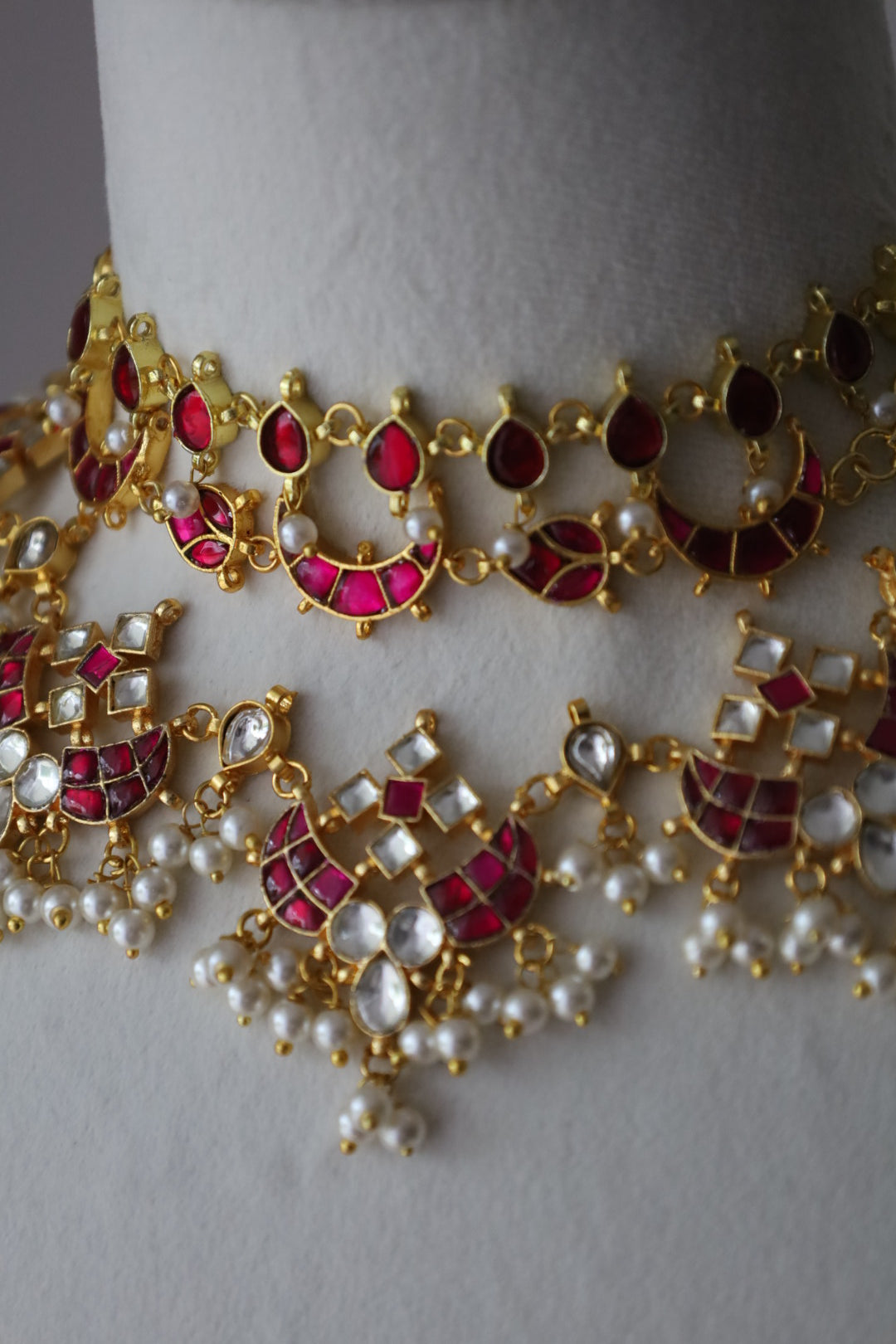 3-Layer Ruby Kundan Necklace Set