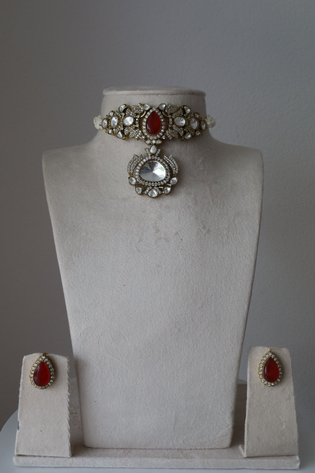 Royal Ruby Kundan Pearl Choker Necklace Set