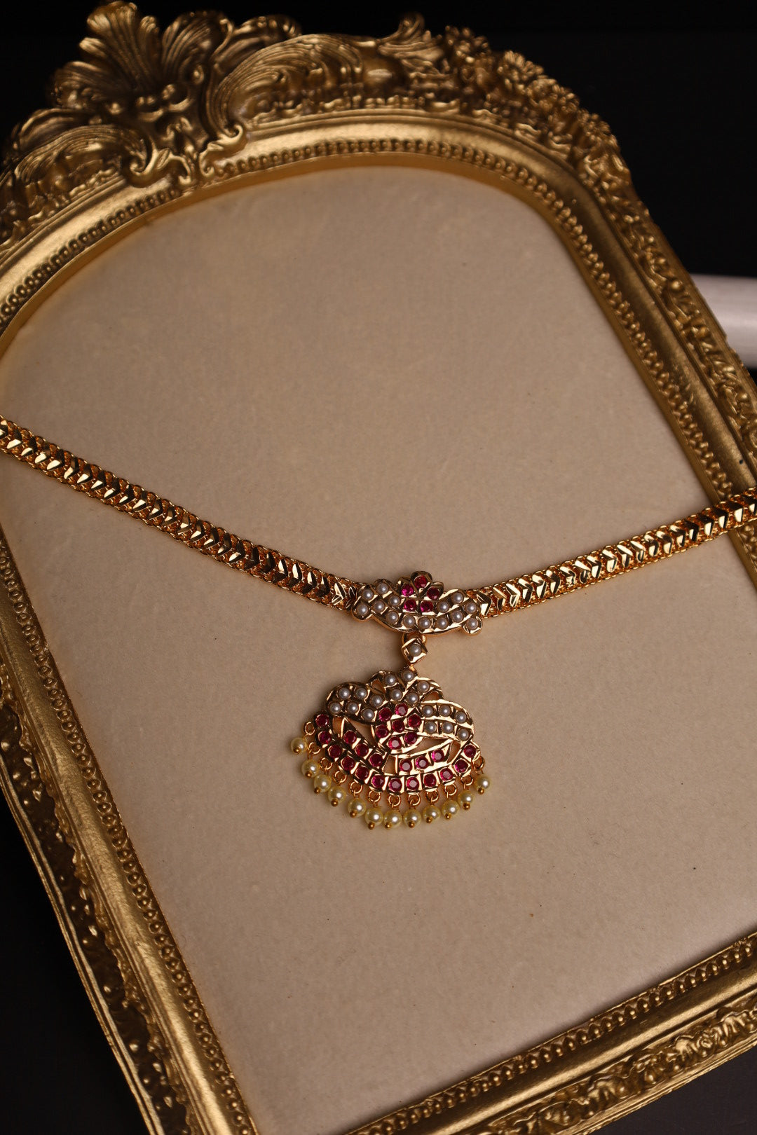 Impon Ruby White Pearl Necklace