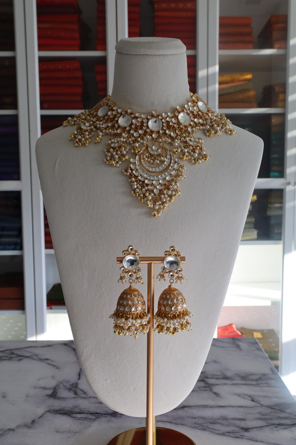 Luxury Gold Plated Gold/White Pachi Kundan Bridal Set