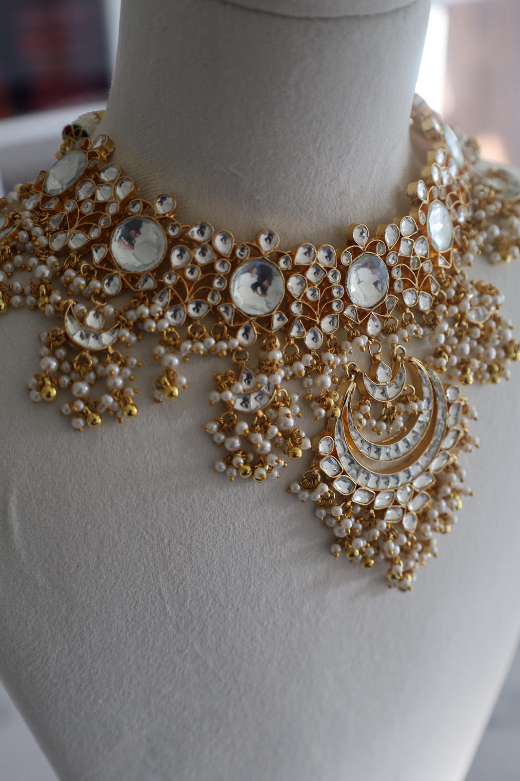Luxury Gold Plated Gold/White Pachi Kundan Bridal Set