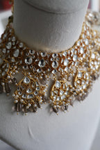 Luxury Gold Plated Grey/Brown Pachi Kundan Bridal Set