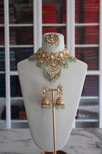 Luxury Gold Plated Mint Pachi Kundan Bridal Set