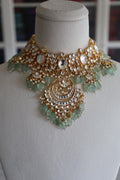 Luxury Gold Plated Mint Pachi Kundan Bridal Set