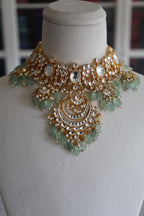 Luxury Gold Plated Mint Pachi Kundan Bridal Set