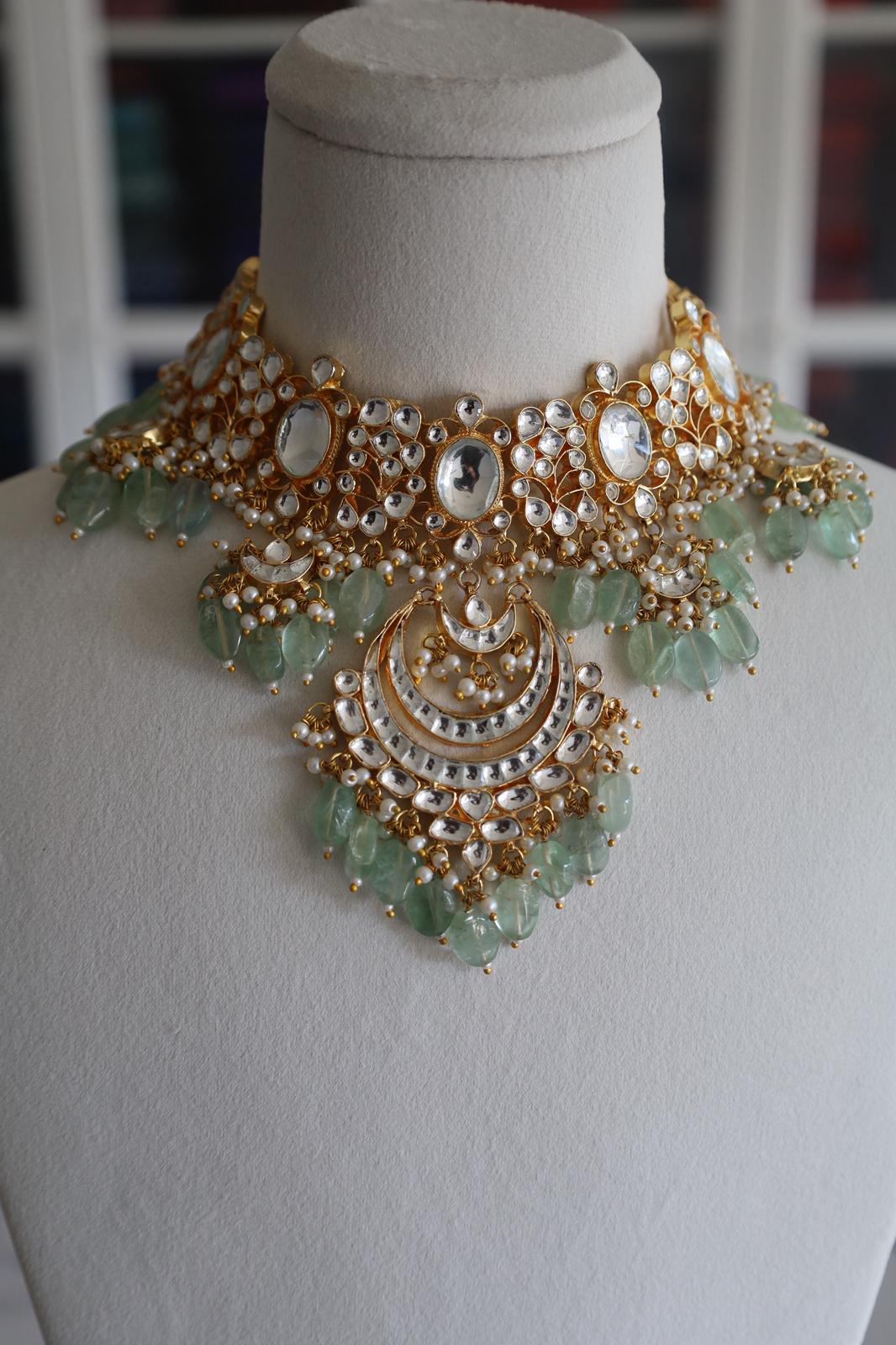Luxury Gold Plated Mint Pachi Kundan Bridal Set