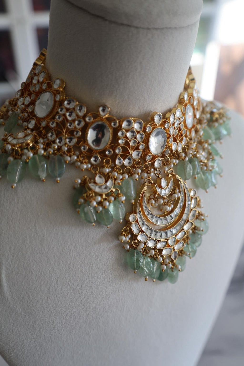 Luxury Gold Plated Mint Pachi Kundan Bridal Set
