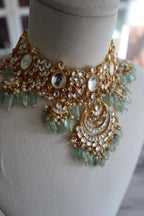 Luxury Gold Plated Mint Pachi Kundan Bridal Set