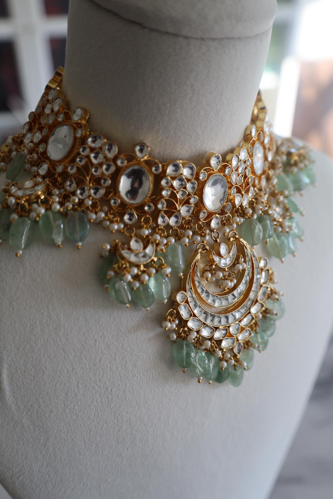 Luxury Gold Plated Mint Pachi Kundan Bridal Set