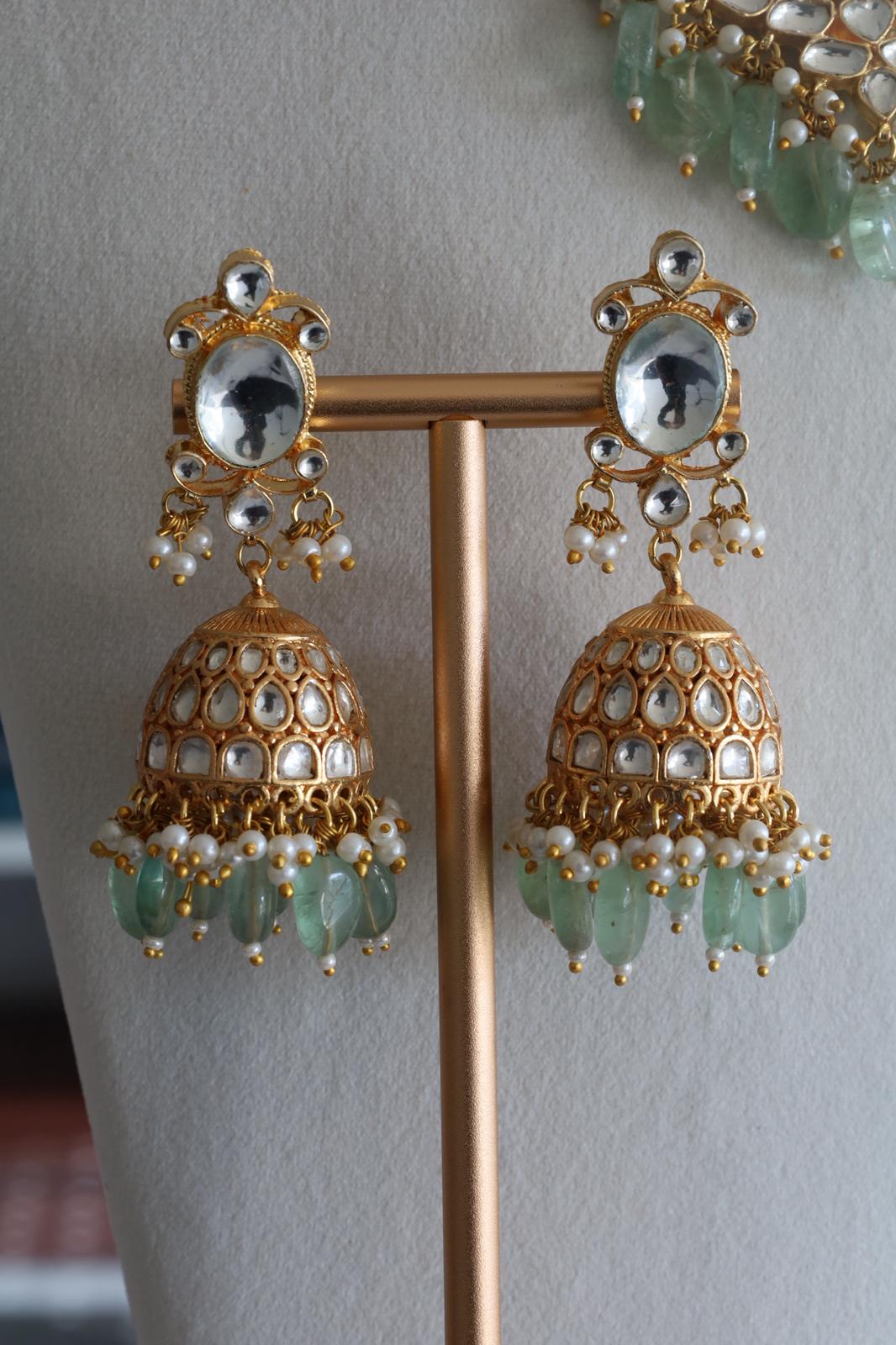 Luxury Gold Plated Mint Pachi Kundan Bridal Set
