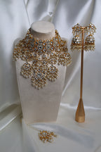 Luxury Gold Plated White Pachi Kundan Bridal Set