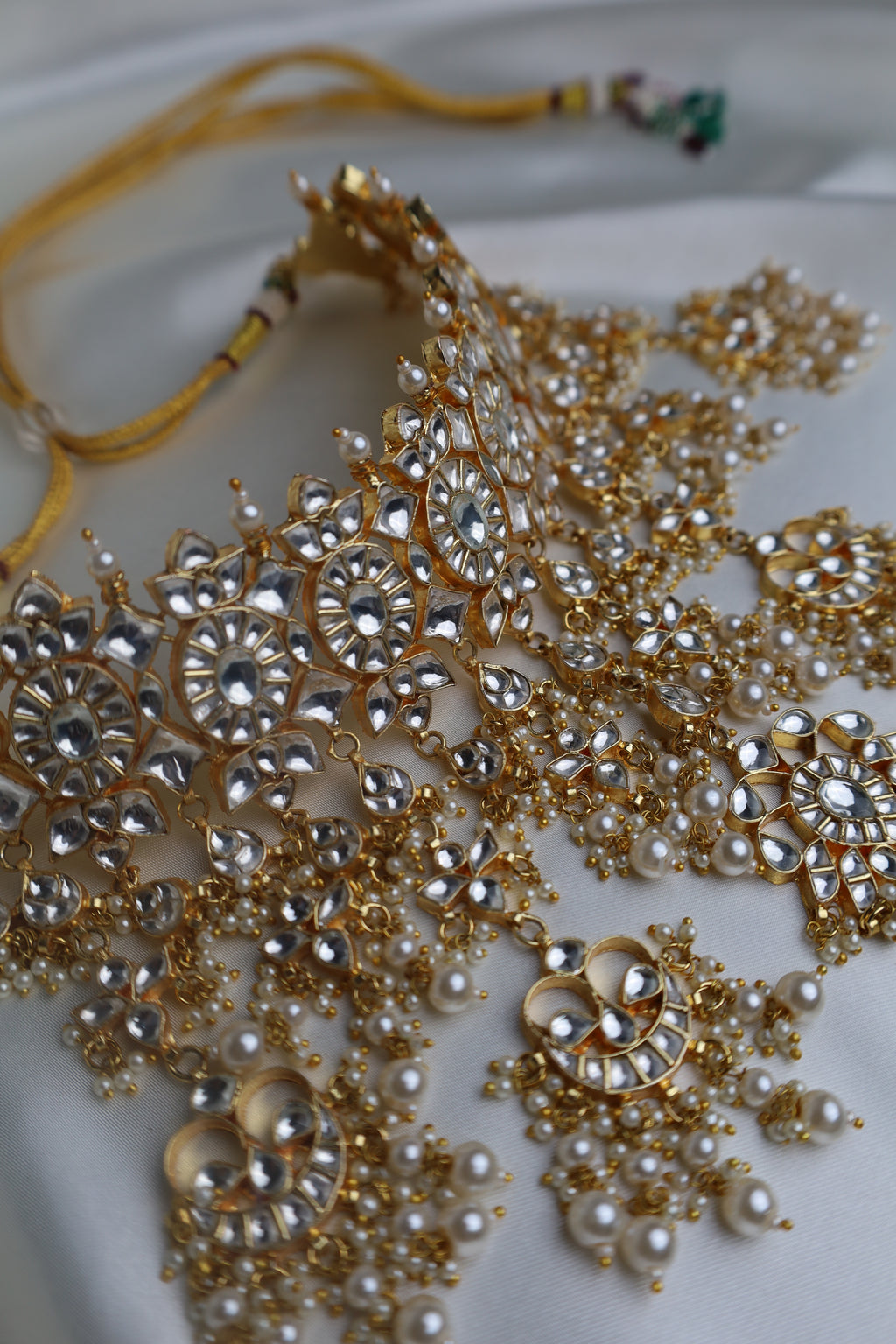 Luxury Gold Plated White Pachi Kundan Bridal Set