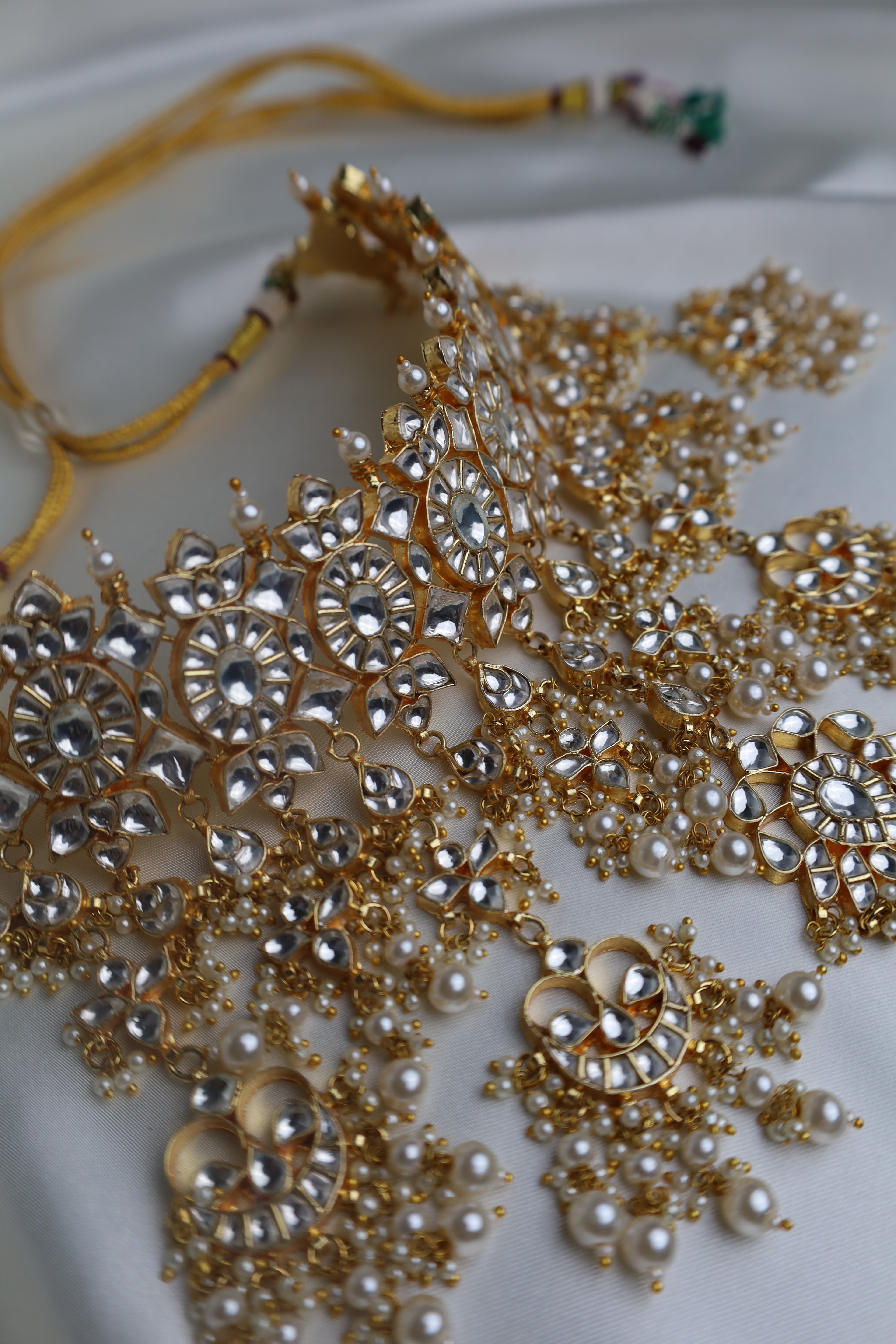 Luxury Gold Plated White Pachi Kundan Bridal Set
