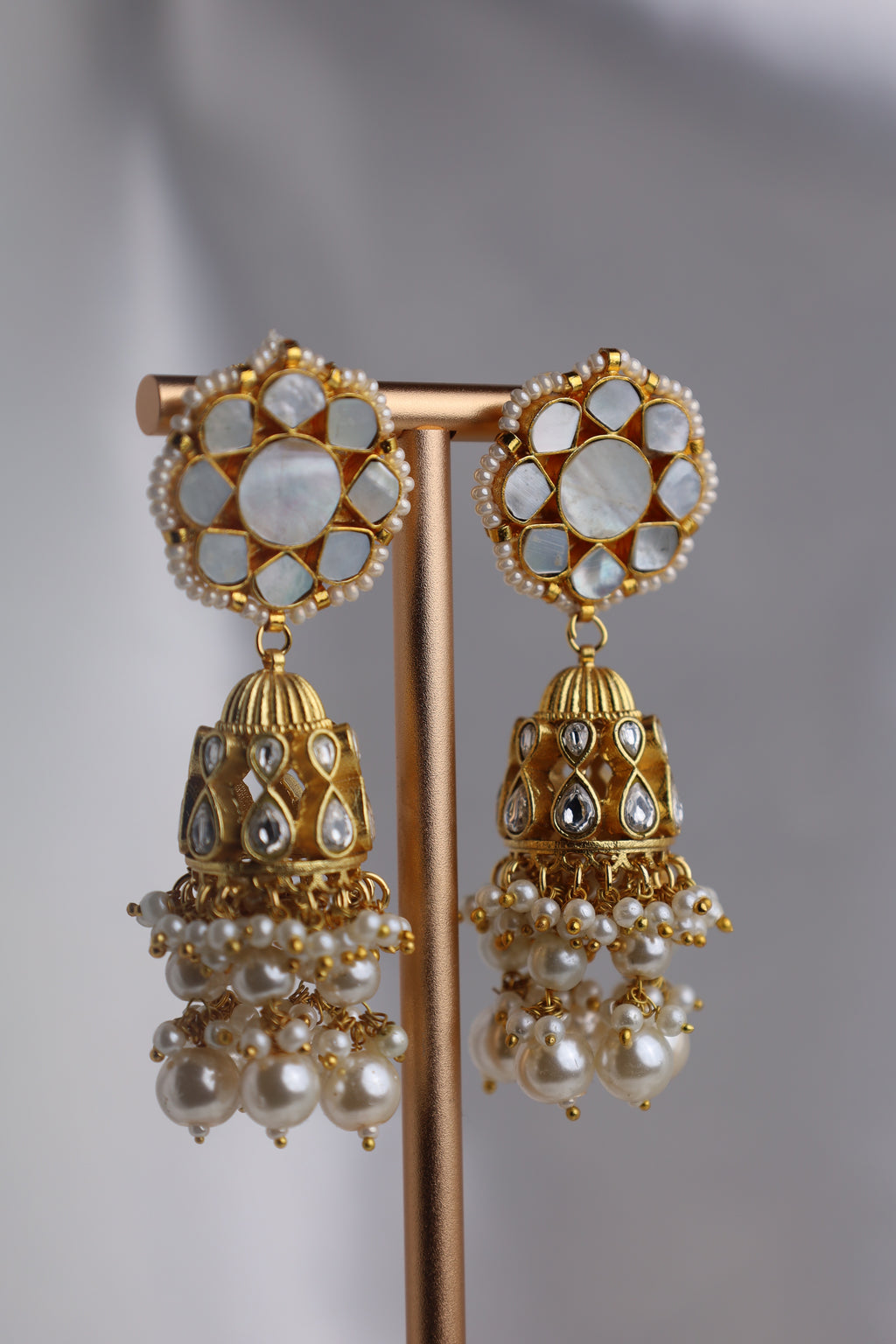 Luxury Gold Plated White Pachi Kundan Bridal Set Small