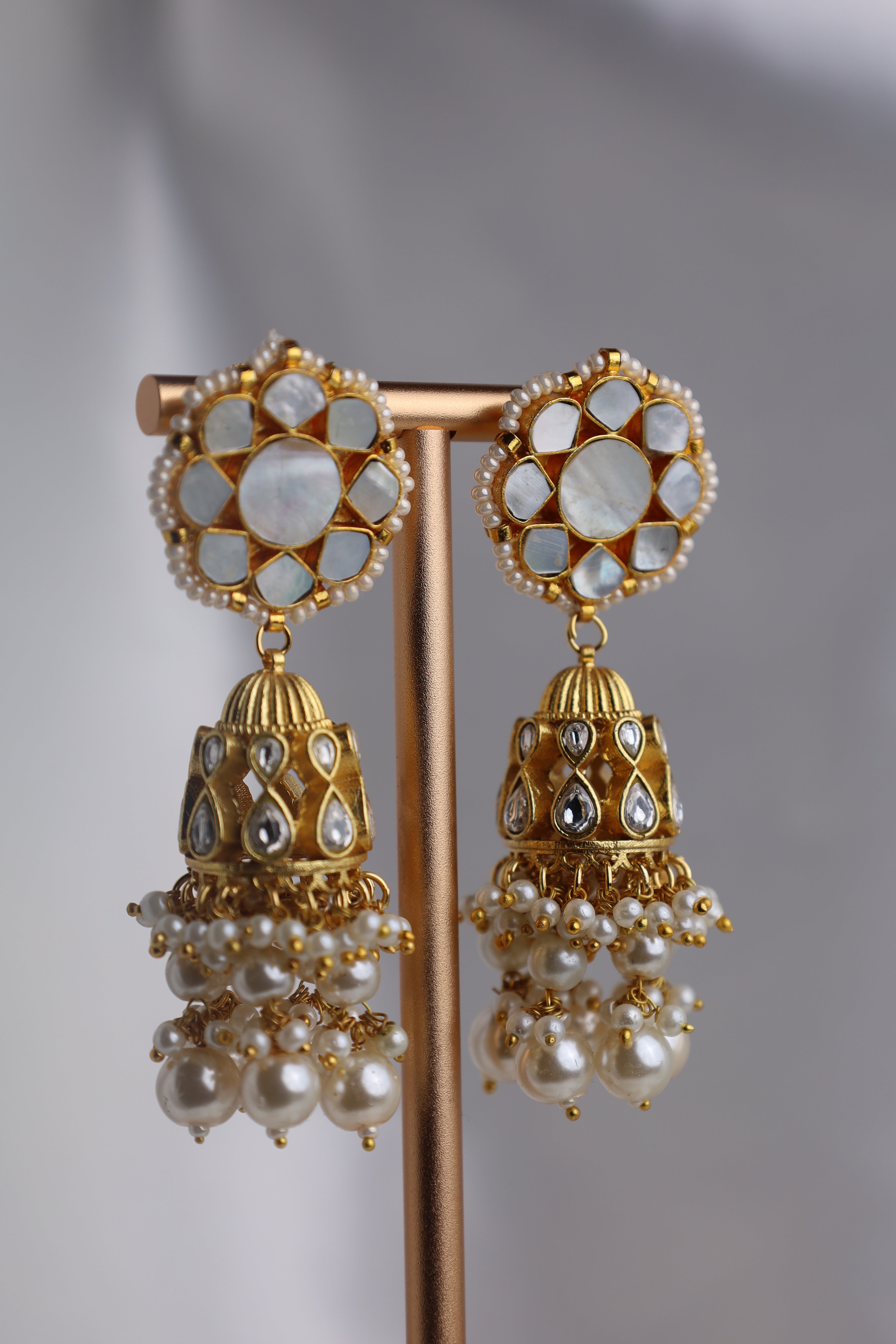 Luxury Gold Plated White Pachi Kundan Bridal Set Small