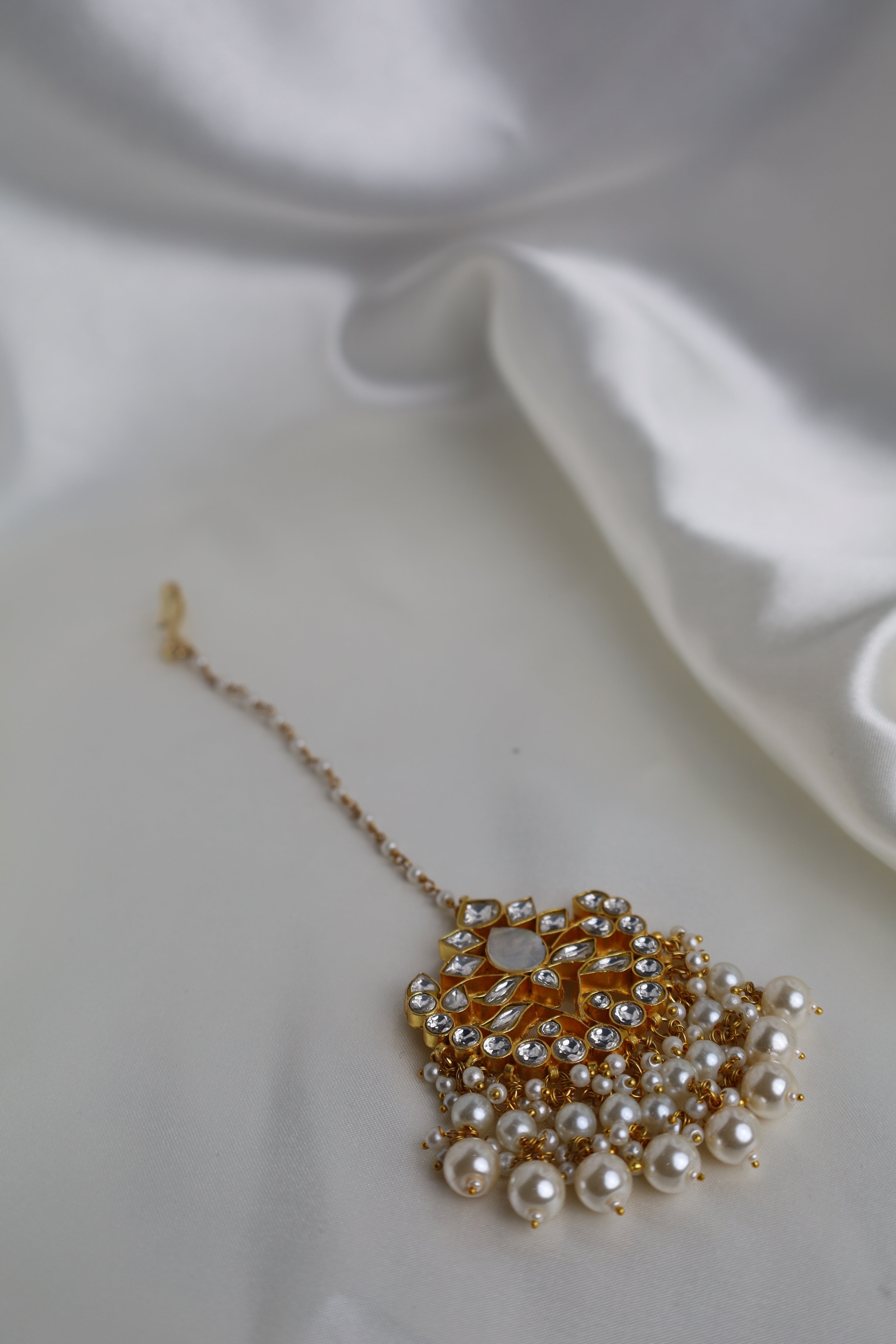Luxury Gold Plated White Pachi Kundan Bridal Set Small