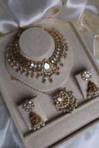 Luxury Gold Plated White Pachi Kundan Bridal Set Small
