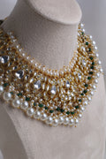 Luxury Gold Plated Green/White Pachi Kundan Bridal Set