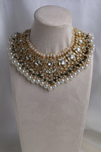 Luxury Gold Plated Green/White Pachi Kundan Bridal Set