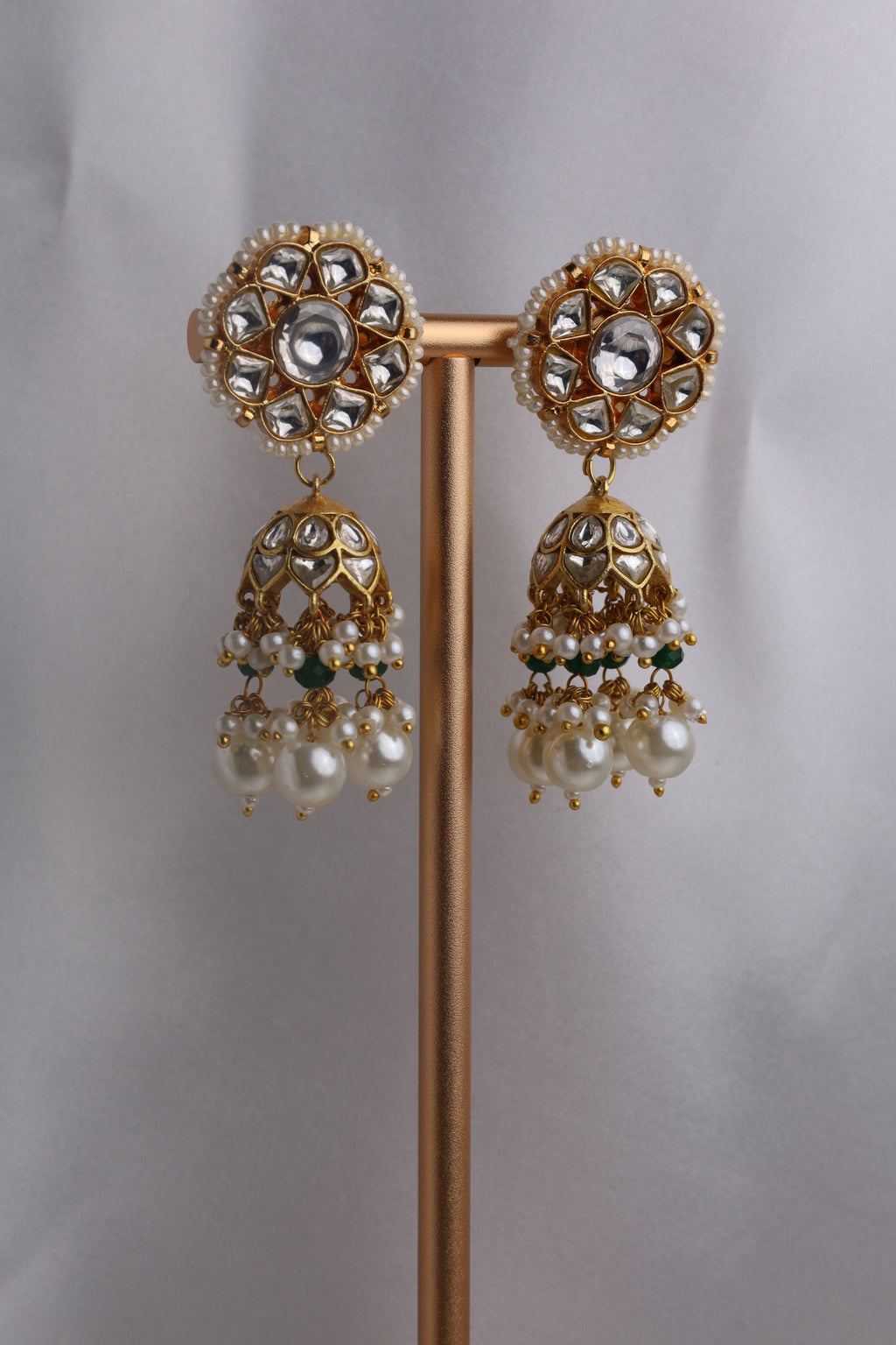 Luxury Gold Plated Green/White Pachi Kundan Bridal Set