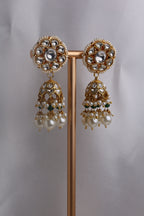 Luxury Gold Plated Green/White Pachi Kundan Bridal Set