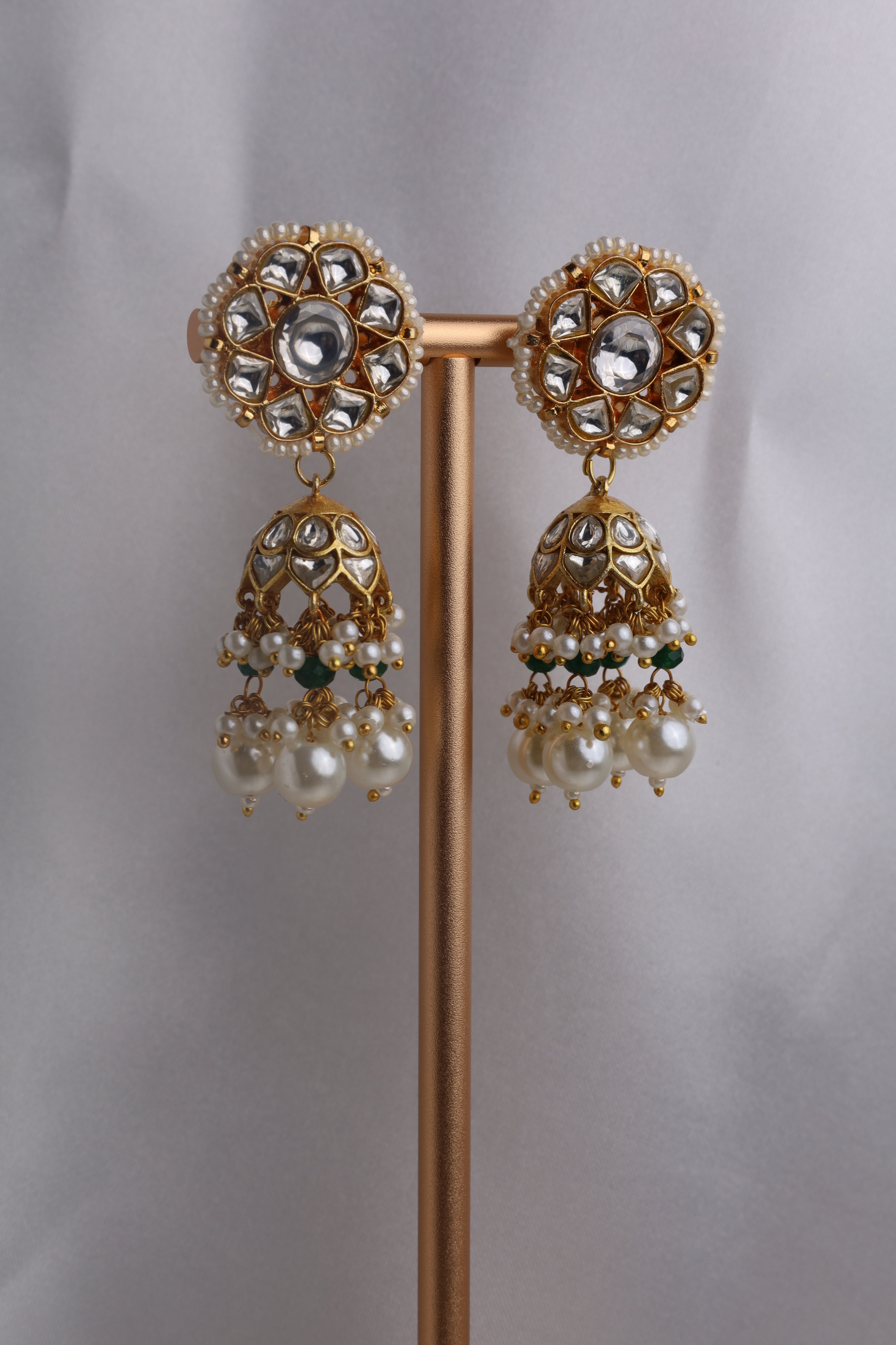 Luxury Gold Plated Green/White Pachi Kundan Bridal Set