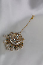 Luxury Gold Plated Green/White Pachi Kundan Bridal Set