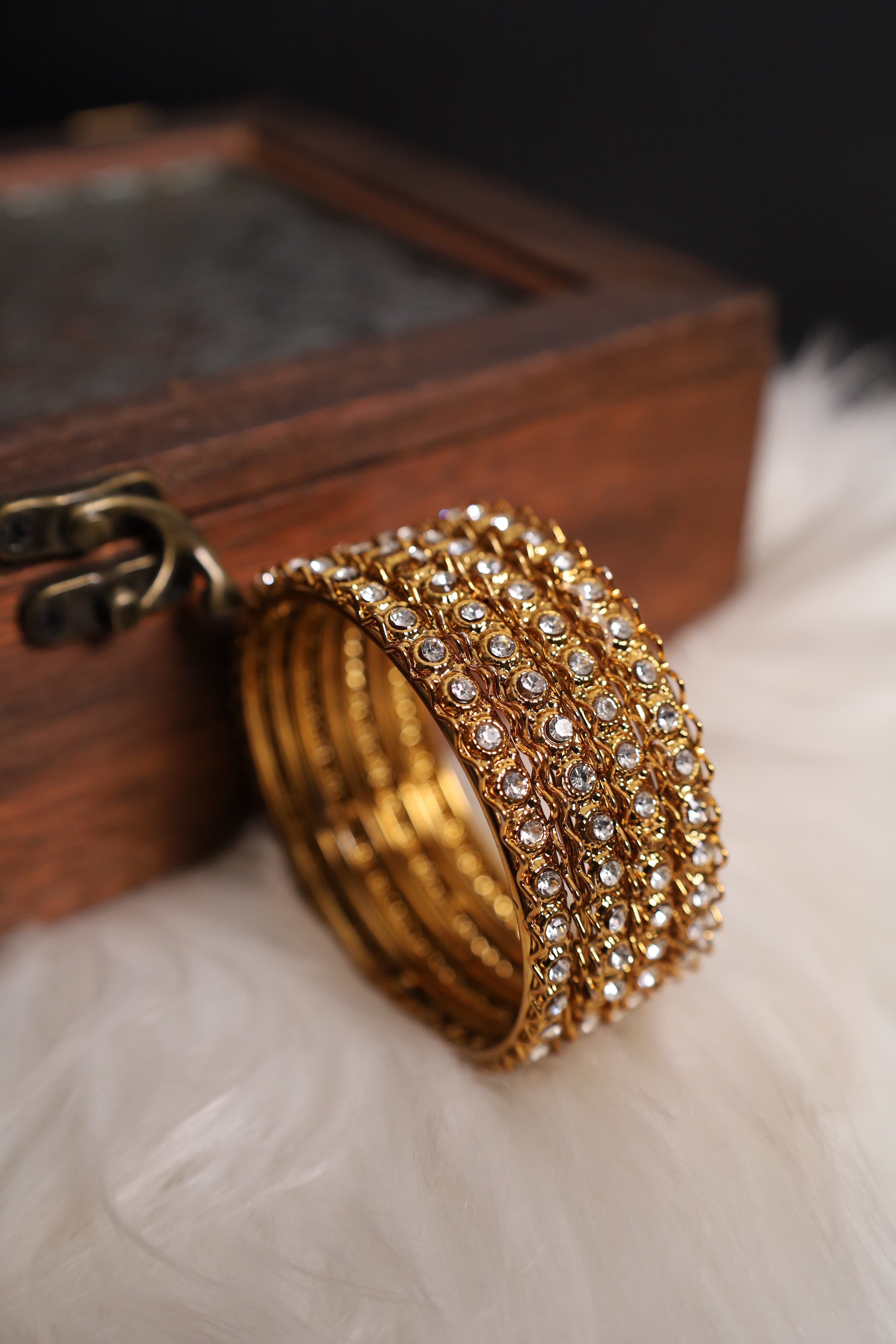 Round Stone Bangles 2 Pair