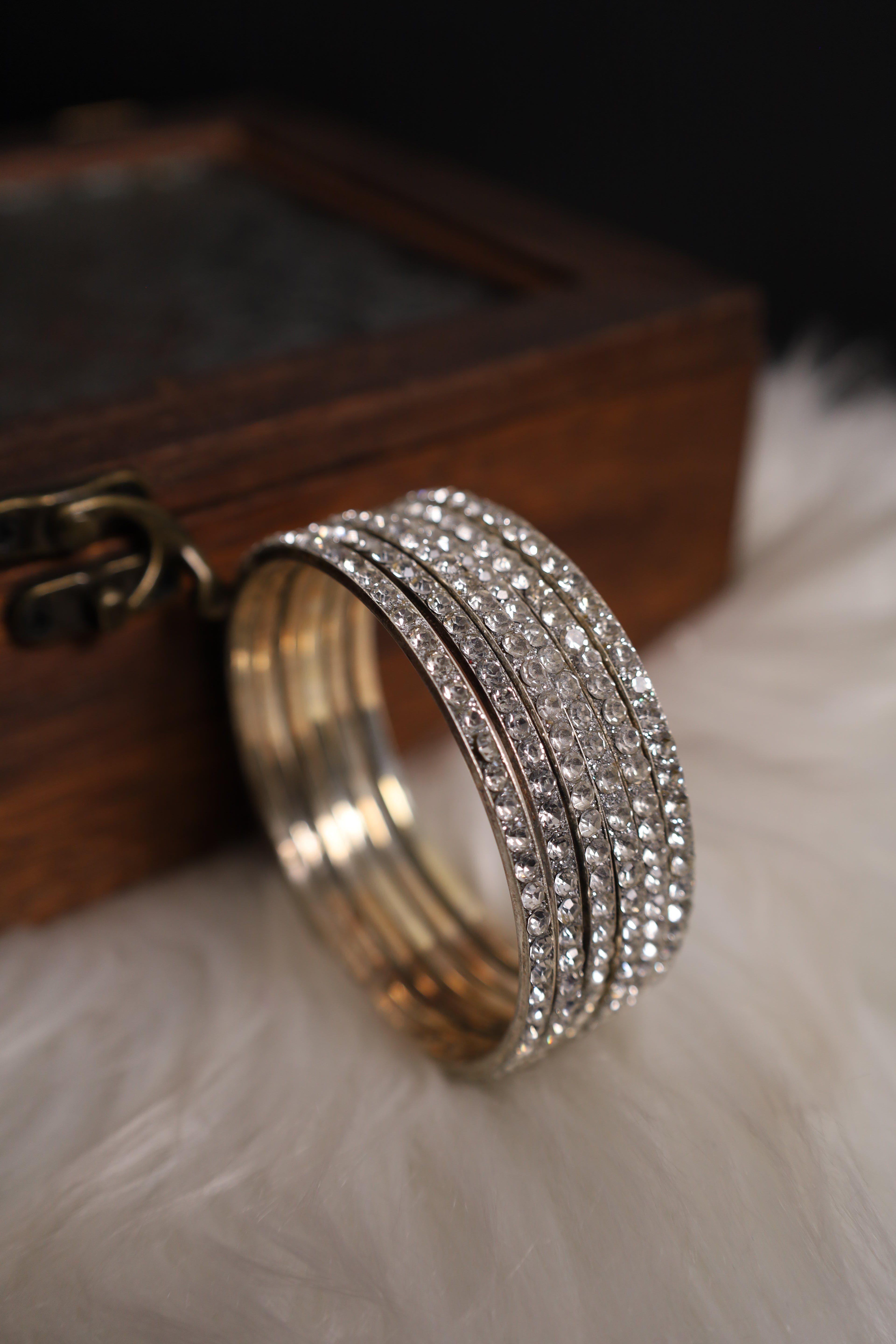 Silver Stone Bangles 2 Pair